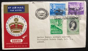 1953 Mauritius QE2 Coronation First DAy Cover Queen Elizabeth 2 Qantas Flight