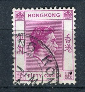 HONG KONG; 1938-40s early GVI Portrait issue fine used Shade of 50c. value