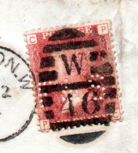 PENNY RED PLATE ??? USED ON COVER WITH 'F&S' PERFIN