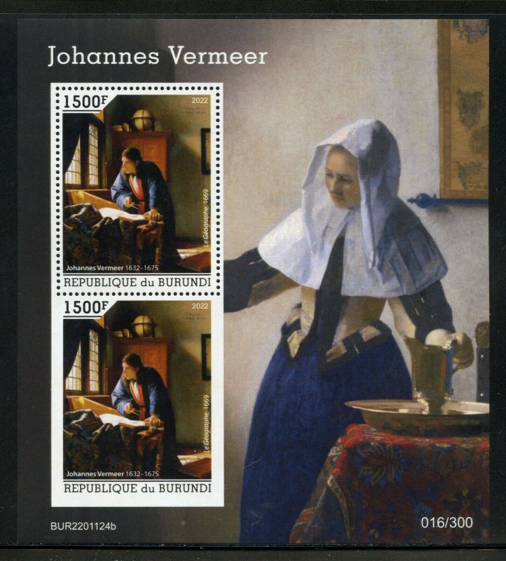 BURUNDI 2022  JOHANNES VERMEER THE GEOGRAPHER  SOUVENIR SHEET MINT NEVER HINGED