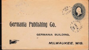 U.S. 1899 2c grn Reply Envelope Fannystelle, Manitoba (3 strikes) to Milwaukee