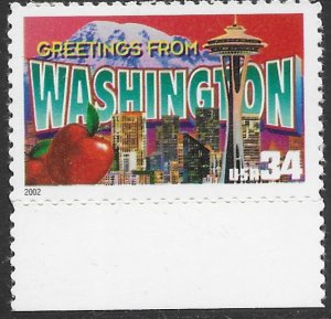 US #3607 MNH single.  Greetings from Washington.  Nice.