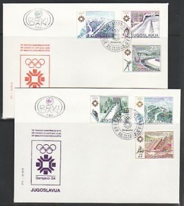 Yugoslavia, Scott cat. 1645-1650. Sarajevo W. Olympics. 2 First day covers. ^