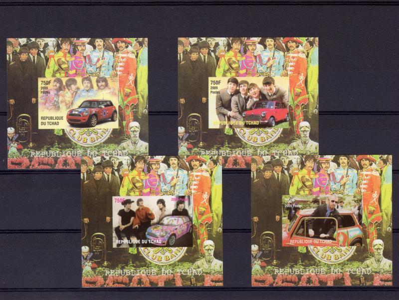 Chad 2009 THE BEATLES (4) Deluxe s/s Imperforated Mint (NH)
