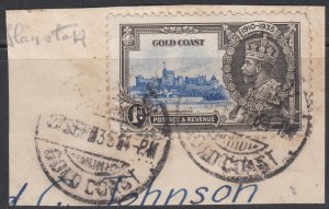 003430/ Gold Coast 1935 Sg113b 1d Piece Extra Short Flagstaff Cv £275 Scarce