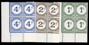 Gibraltar #J1-3 Cat$23, 1956 Postage Dues, set of three in blocks of four, ne...