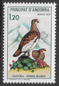 French Andorra Scott 268 MNH 1.20F White Partridge Issue of 1979, bird