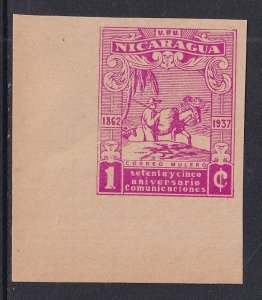 Nicaragua #666 MNH 1937 postal services  1c mule mail carrier  Imperf.