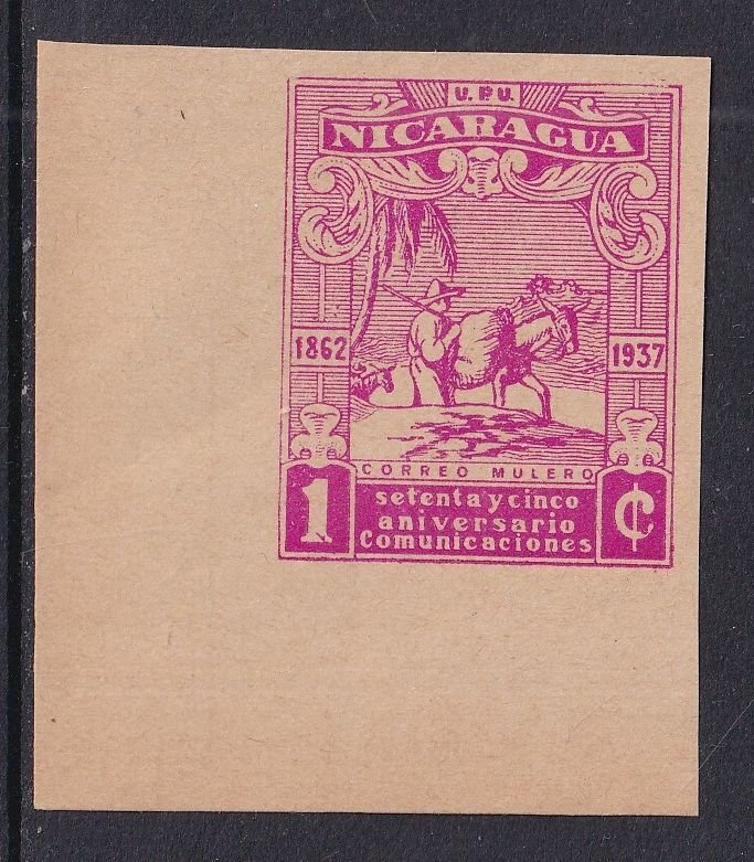 Nicaragua #666 MNH 1937 postal services  1c mule mail carrier  Imperf.