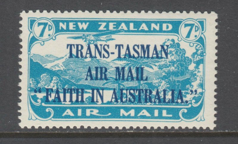 New Zealand Sc C5 MLH. 1934 7c bright blue Air Post with dark blue overprint