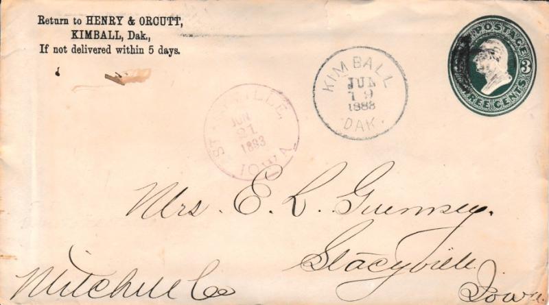 United States South Dakota Kimball, Dak. 1883 cork killer  Postal Stationery ...