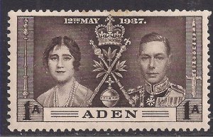 Aden 1937 KGV1 1a Coronation Sepia MM SG 13 ( L314 )