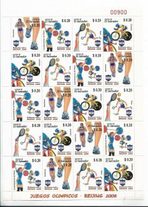 EL SALVADOR 2008 OLIMPIC GAMES BEIJING SPORTS FULL SHEET MINT NEVER HINGED