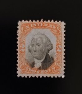 1871 2c U.S.A. Internal Revenue, Orange & Black, George Washington, R135