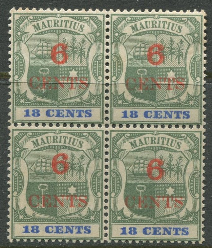 STAMP STATION PERTH Mauritius #113 Coat of Arms Overprint MLH Block of 4