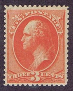 US 214 UNUSED OG NH 3 CENT WASHINGTON, 1887, VF GEM.