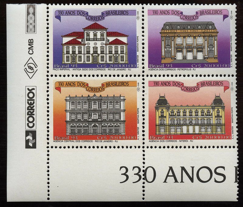 01818 Brazil Scott #2416 Block of 4 buildings architecture post offices MNH