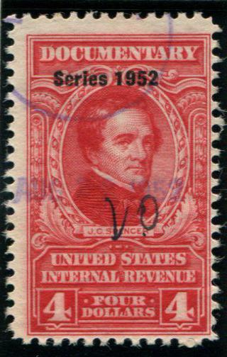 R607 US $4 series 1952, used cv $5.50