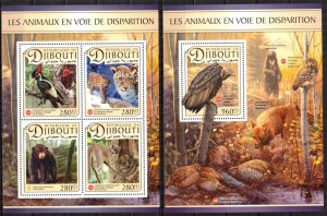 Djibouti 2017 Endangered Animals Birds Bears Panthers sheet + S/S MNH