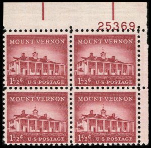 US #1032 MOUNT VERNON MNH UR PLATE BLOCK #25369