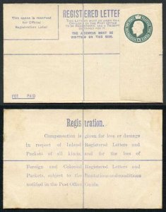 RP30b KGV 4d Grey-Green Registered Envelope Size F Flap 7 Imprint KO under Flap