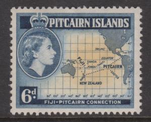 Pitcairn Islands 1957 QEII 6d Indigo & Buff Sc#26 Mint