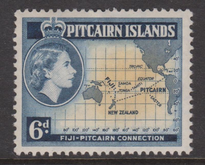 Pitcairn Islands 1957 QEII 6d Indigo & Buff Sc#26 Mint