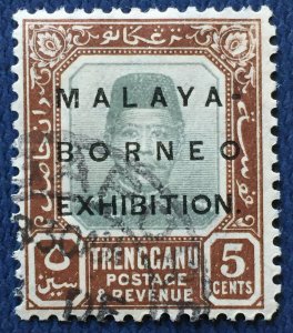 MALAYA-BORNEO EXHIBITION MBE opt TRENGGANU 1922 5c SINGAPORE pmk SG#50 M4942