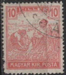 Hungary 113 (used) 10f harvesting, rose red (1916)