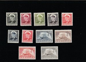 Greenland  Scott#  28-38  MNH  (1950 Frederik IX and Gustav Holm)