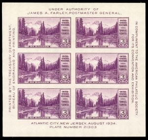 USA 750 Mint (NH) Souvenir Sheet Block of 6 With Gum