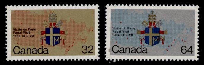 Canada 1030-1 MNH Papal Visit, Crest, Pope John Paul II