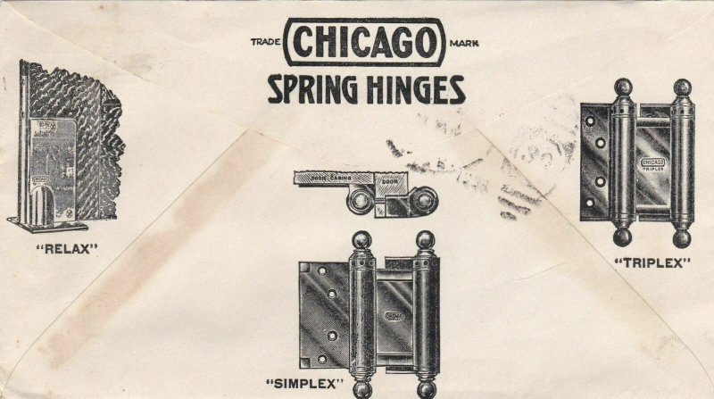 U.S. CHICAGO SPRING HINGE CO,Hinges Back 1933 Century Slogan Stamp Cover Rf47400