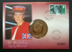Gibraltar Princess Diana 35th Birthday 1996 Queen Elizabeth FDC (coin cover)