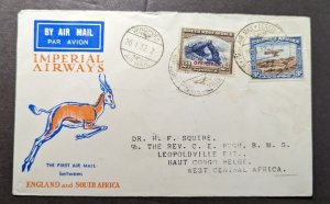 1932 South West Africa Airmail First Flight Cover FFC Windhoek to Leopoldville