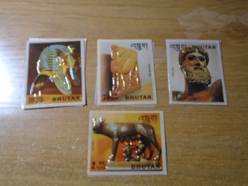 Bhutan  #  126-A-C  MNH  Sculture  Embossed with plastic
