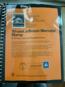 USPS Souvenir Page Scott 1510,1973 Jefferson memorial stamps