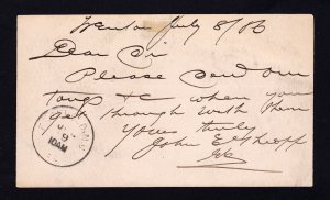 SCOTT #UX8 JEFFERSON POSTAL CARD TRENTON NJ FANCY DUPLEX CANCEL 1886