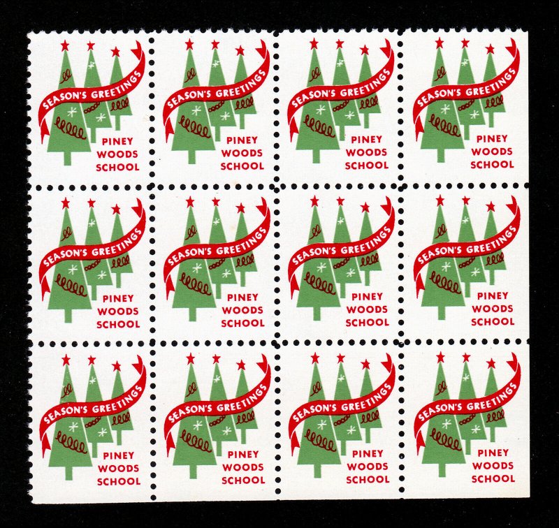 POSTER STAMP CHRISTMAS SEAL ? PINEY WOODS SCHOOL ? BLOCK OF 12 MNH-OG 