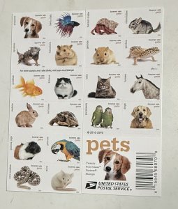 US 2016 Forever booklet Pets 20 stamps #5106-25 mint