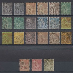 FRANCE FRENCH COLONIES 1881-86 COMMERCE Sc 46-59 (21x) SET SHADES MINT/USED €433 