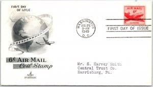 US FIRST DAY COVER 6c AIRMAIL COIL STAMP ON ART CRAFT CACHET 1949