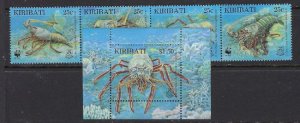 Kiribati 718a-19 MNH 1998 Lobsters, strip has been folded (102)(ad4600)