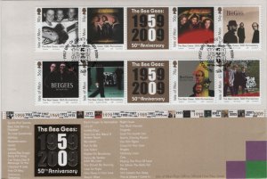 Isle of Man 2009 FDC Sc 1326-1327 The Bee Gees 50th ann Set of 2 strips of 4 ...