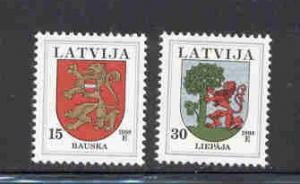 Latvia Sc 472-73 1998 Bauska & Liepaja Arms stamp set mint NH