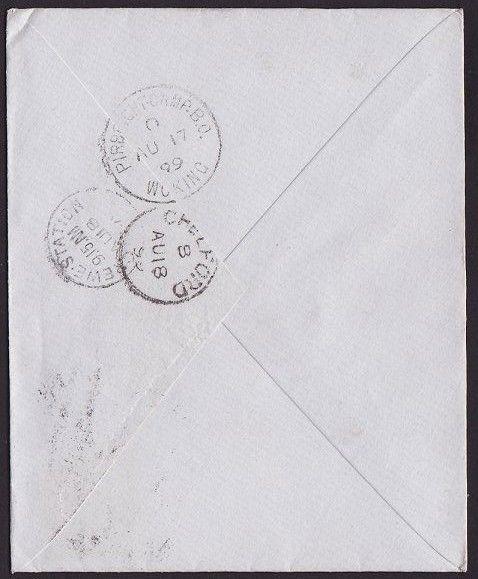 GB 1899 cover PIRBRIGHT CAMP BO / WOKING cds on reverse.....................1251