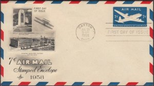 1958 Air mail 7c blue UC26 FDC with Art Craft cachet airmail