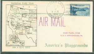 US 745 1934 6c Crater Lake single/on an addressed first day cover with a covered wagon cachet.