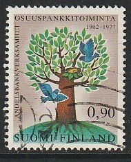 1977 Finland - Sc 598 - used VF - 1 single - Tree, Birds and Nest