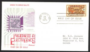 USA Sc# 1501 (Fleetwood) FDC single (b) (New York, NY) 1973 7.10 8c Electronics